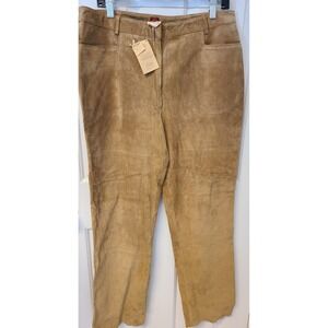 NWT Olsen Europe 100% Brown Leather Suede Straight Leg Lined Pants Women's Sz 14